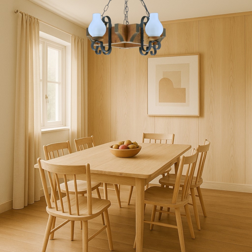Lampadario a sospensione con catena QUEEN 4xE14/40W/230V faggio - FSC certificato