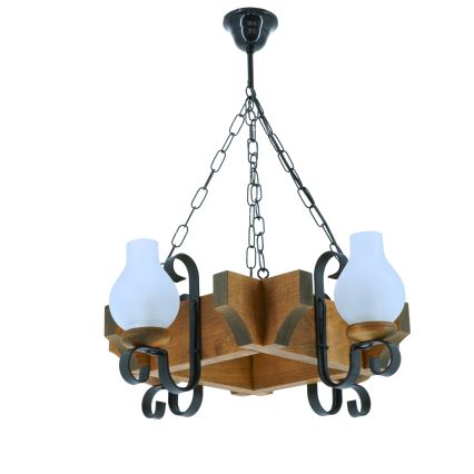 Lampadario a sospensione con catena QUEEN 4xE14/40W/230V faggio - FSC certificato