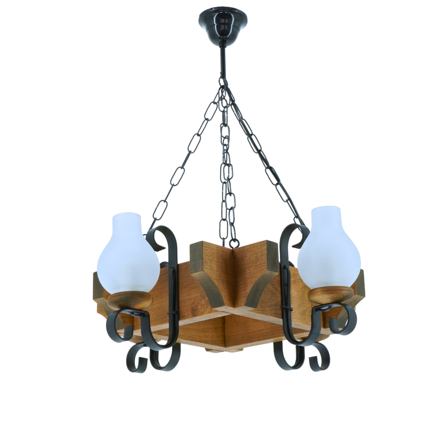 Lampadario a sospensione con catena QUEEN 4xE14/40W/230V faggio - FSC certificato