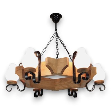 Lampadario a sospensione con catena QUEEN 6xE14/40W/230V faggio - FSC certificato