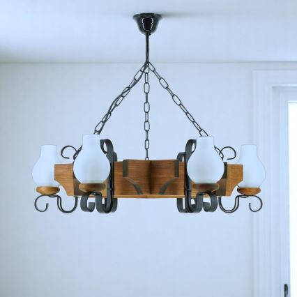 Lampadario a sospensione con catena QUEEN 6xE14/40W/230V faggio - FSC certificato