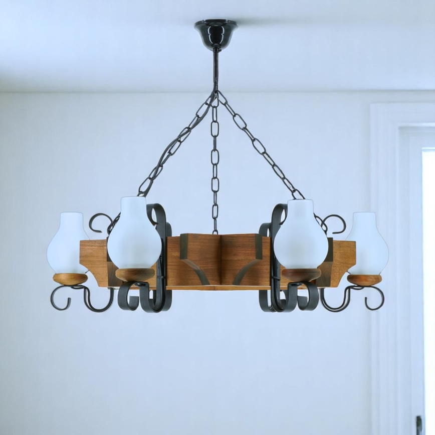 Lampadario a sospensione con catena QUEEN 6xE14/40W/230V faggio - FSC certificato