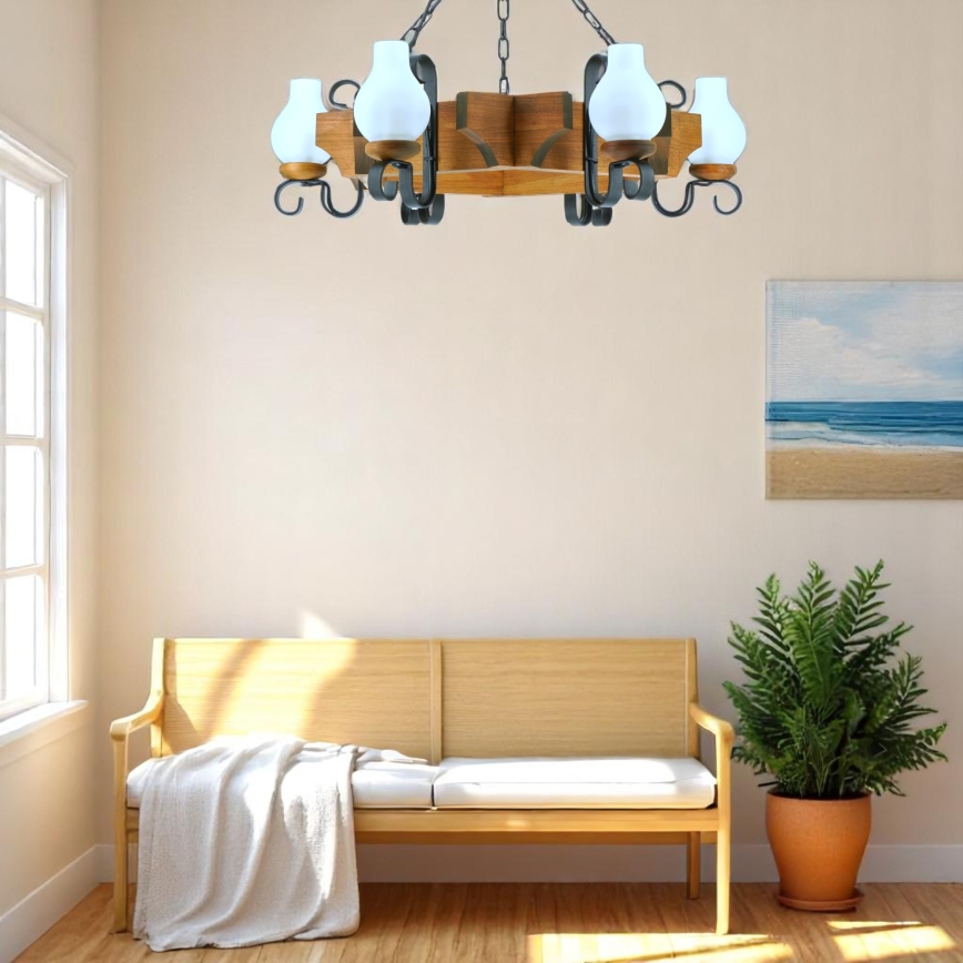 Lampadario a sospensione con catena QUEEN 6xE14/40W/230V faggio - FSC certificato