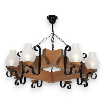 Lampadario a sospensione con catena QUEEN 8xE14/40W/230V faggio - FSC certificato