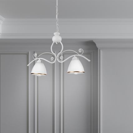 Lampadario a sospensione con catena RETRO 2xE27/60W/230V bianco opaco