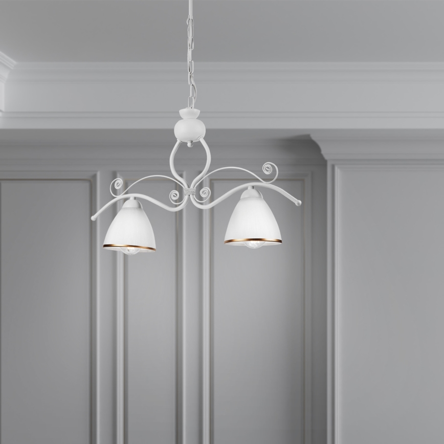 Lampadario a sospensione con catena RETRO 2xE27/60W/230V bianco opaco