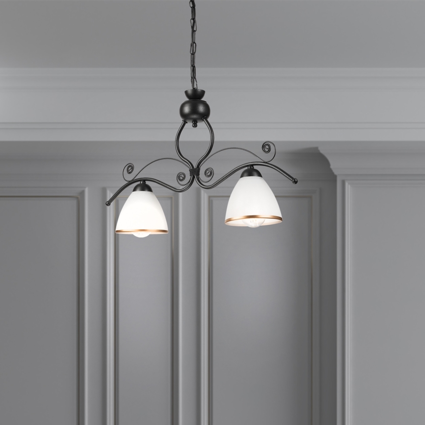 Lampadario a sospensione con catena RETRO 2xE27/60W/230V nero