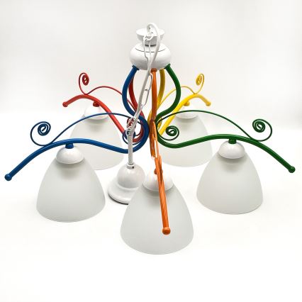 Lampadario a sospensione con catena RETRO 5xE27/60W/230V bianco/colorato