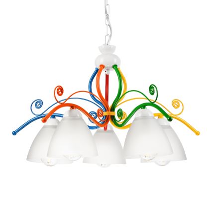 Lampadario a sospensione con catena RETRO 5xE27/60W/230V bianco/colorato