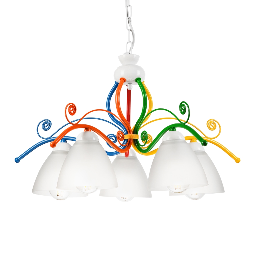 Lampadario a sospensione con catena RETRO 5xE27/60W/230V bianco/colorato