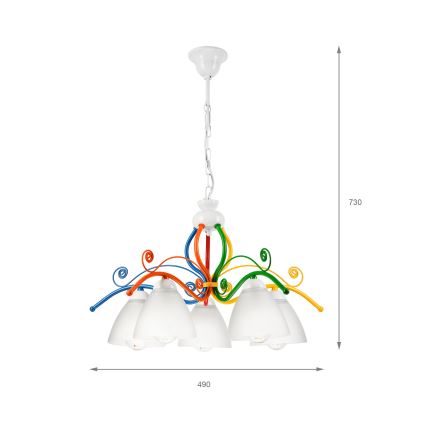 Lampadario a sospensione con catena RETRO 5xE27/60W/230V bianco/colorato