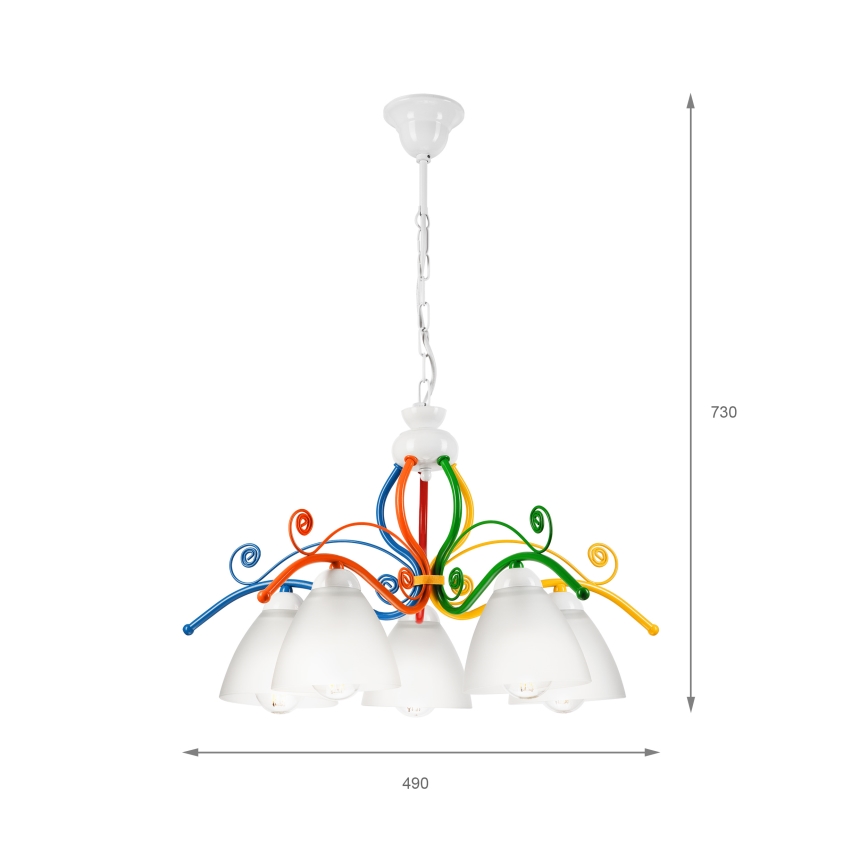 Lampadario a sospensione con catena RETRO 5xE27/60W/230V bianco/colorato