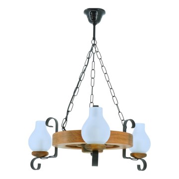 Lampadario a sospensione con catena ROATA 3xE14/40W/230V faggio - FSC certificato