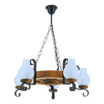 Lampadario a sospensione con catena ROATA 5xE14/40W/230V diametro 30 cm faggio - FSC certificato
