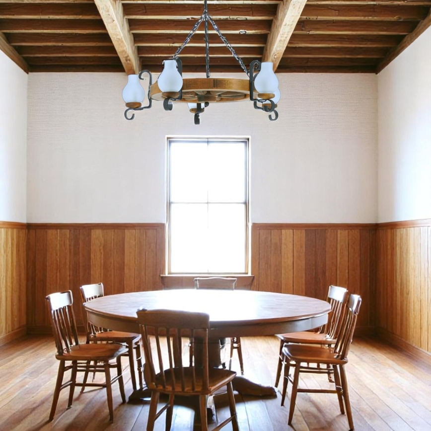 Lampadario a sospensione con catena ROATA 5xE14/40W/230V diametro 70 cm faggio - FSC certificato