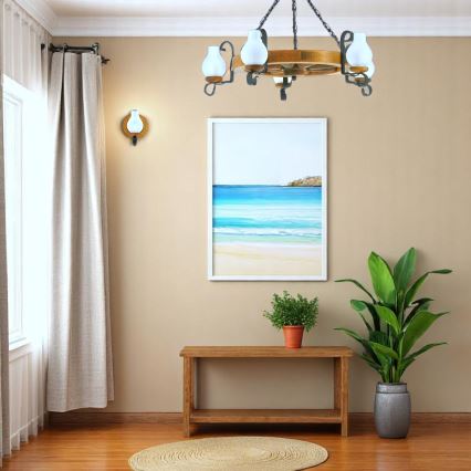 Lampadario a sospensione con catena ROATA 5xE14/40W/230V diametro 70 cm faggio - FSC certificato