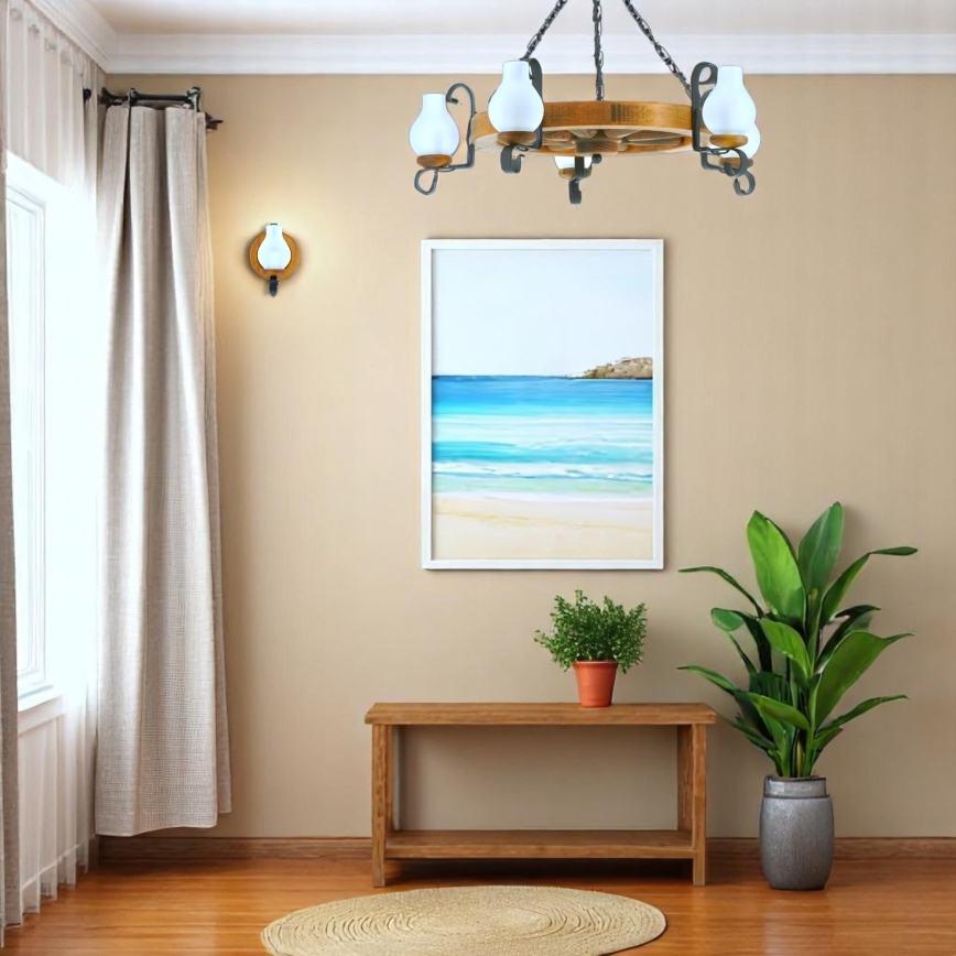 Lampadario a sospensione con catena ROATA 5xE14/40W/230V diametro 70 cm faggio - FSC certificato