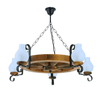 Lampadario a sospensione con catena ROATA 5xE14/40W/230V diametro 70 cm faggio - FSC certificato