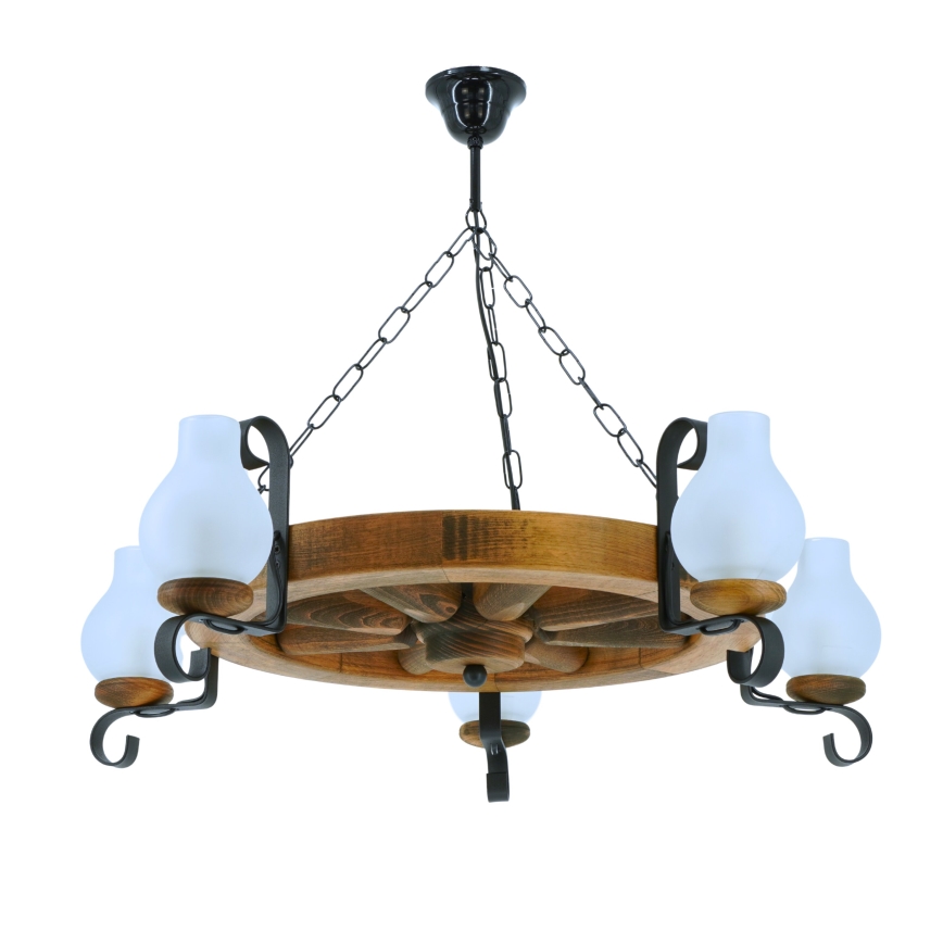 Lampadario a sospensione con catena ROATA 5xE14/40W/230V diametro 70 cm faggio - FSC certificato