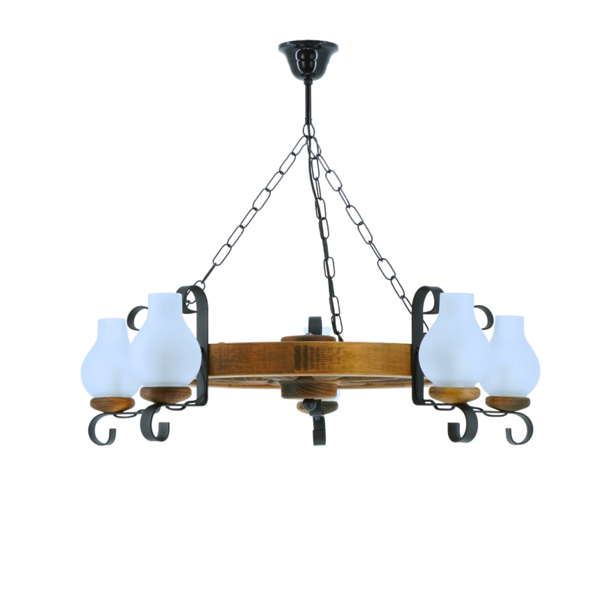 Lampadario a sospensione con catena ROATA 5xE14/40W/230V diametro 70 cm faggio - FSC certificato