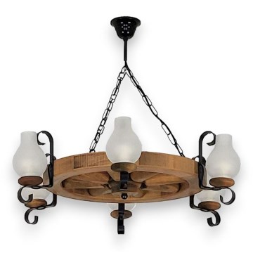Lampadario a sospensione con catena ROATA 6xE14/40W/230V diametro 70 cm faggio - FSC certificato