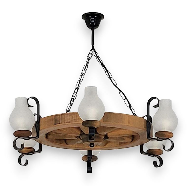Lampadario a sospensione con catena ROATA 6xE14/40W/230V diametro 70 cm faggio - FSC certificato