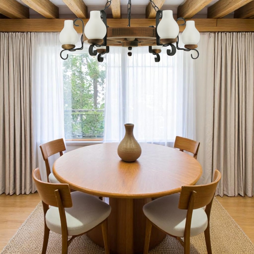 Lampadario a sospensione con catena ROATA 6xE14/40W/230V diametro 70 cm faggio - FSC certificato
