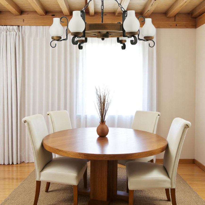 Lampadario a sospensione con catena ROATA 6xE14/40W/230V diametro 70 cm faggio - FSC certificato