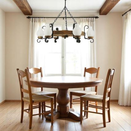 Lampadario a sospensione con catena ROATA 6xE14/40W/230V diametro 70 cm faggio - FSC certificato