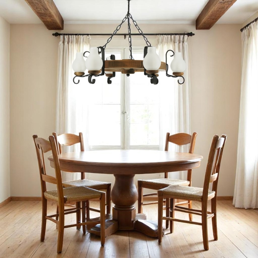Lampadario a sospensione con catena ROATA 6xE14/40W/230V diametro 70 cm faggio - FSC certificato