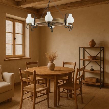 Lampadario a sospensione con catena ROATA 6xE14/40W/230V diametro 70 cm faggio - FSC certificato