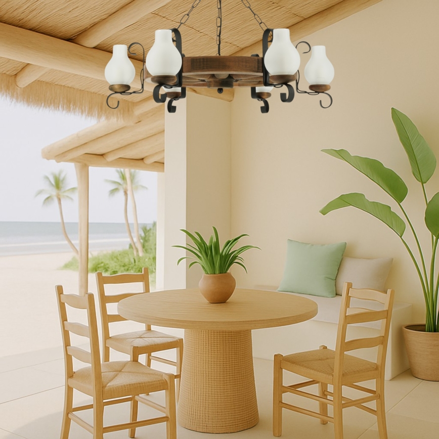 Lampadario a sospensione con catena ROATA 6xE14/40W/230V diametro 70 cm faggio - FSC certificato