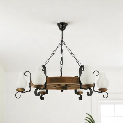 Lampadario a sospensione con catena ROATA 6xE14/40W/230V diametro 70 cm faggio - FSC certificato