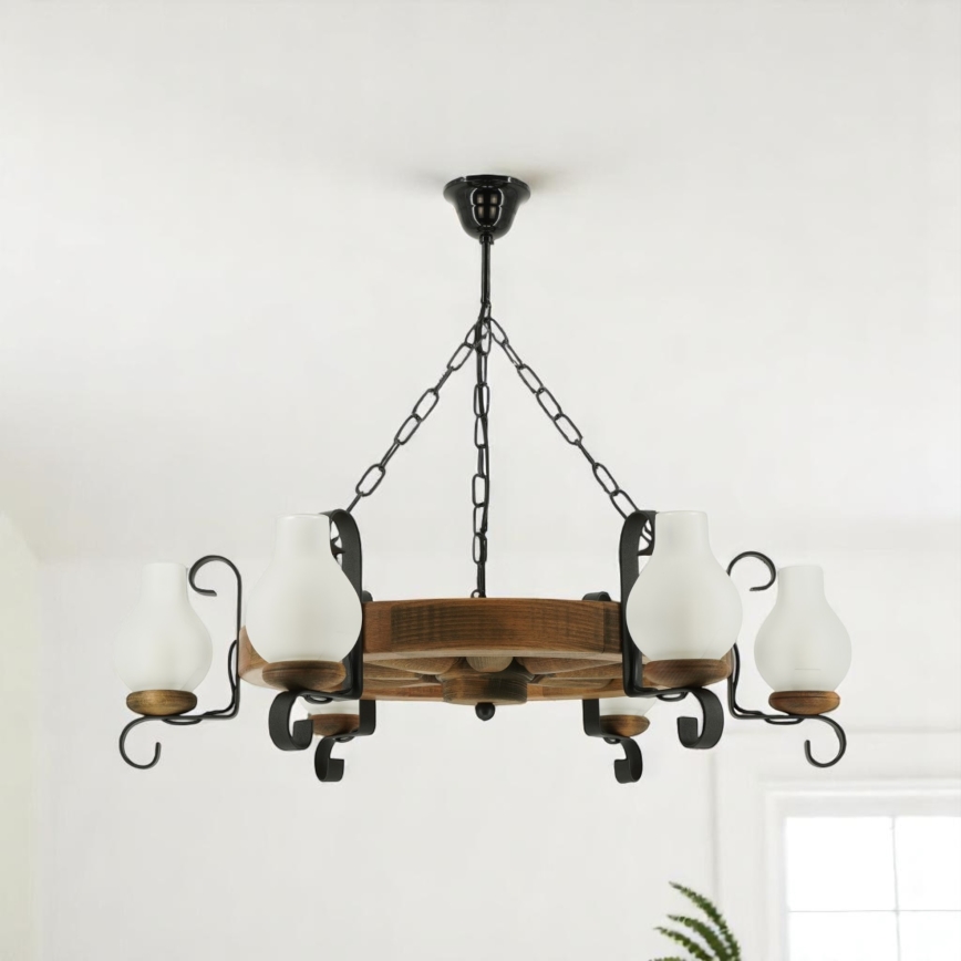 Lampadario a sospensione con catena ROATA 6xE14/40W/230V diametro 70 cm faggio - FSC certificato