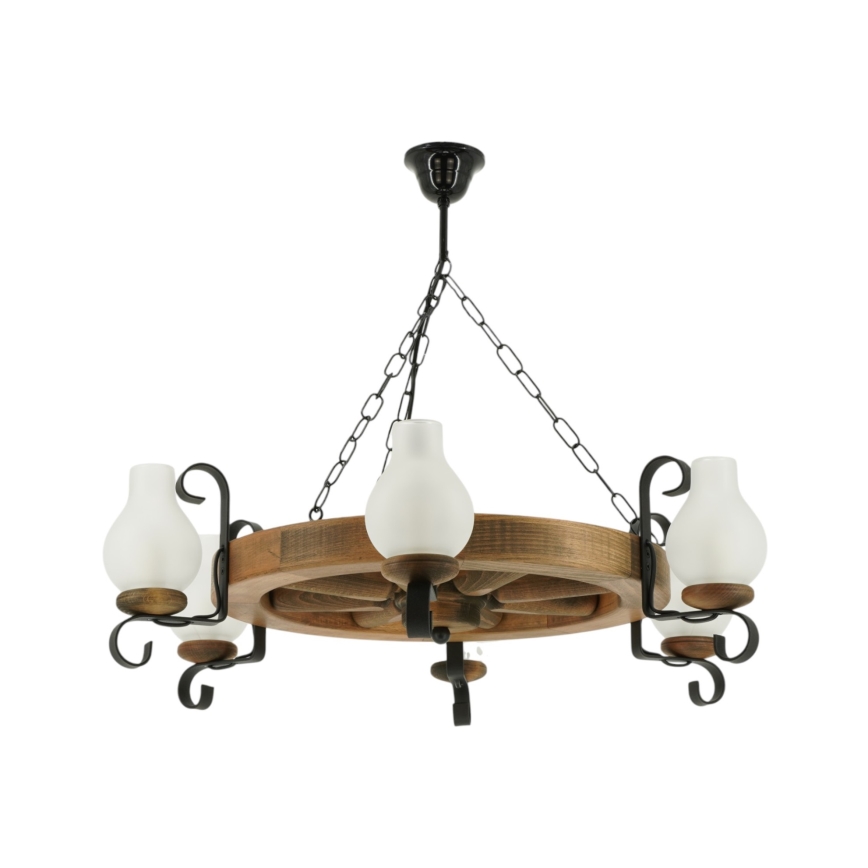 Lampadario a sospensione con catena ROATA 6xE14/40W/230V diametro 70 cm faggio - FSC certificato
