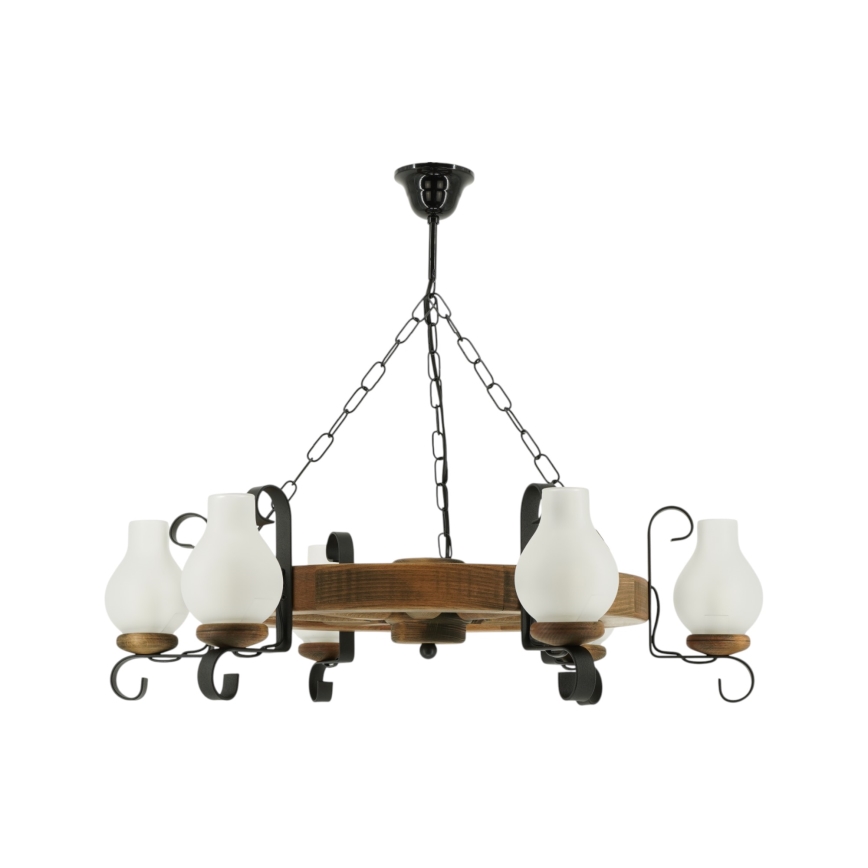 Lampadario a sospensione con catena ROATA 6xE14/40W/230V diametro 70 cm faggio - FSC certificato