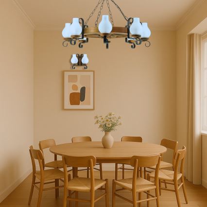 Lampadario a sospensione con catena ROATA 8xE14/40W/230V diametro 70 cm faggio - FSC certificato