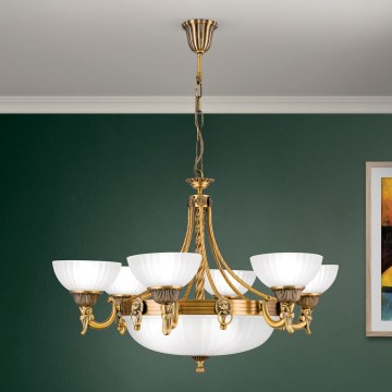 Lampadario a sospensione con catena ROCCA 9xE27/60W/230V diametro 75 cm bronzo/bianco