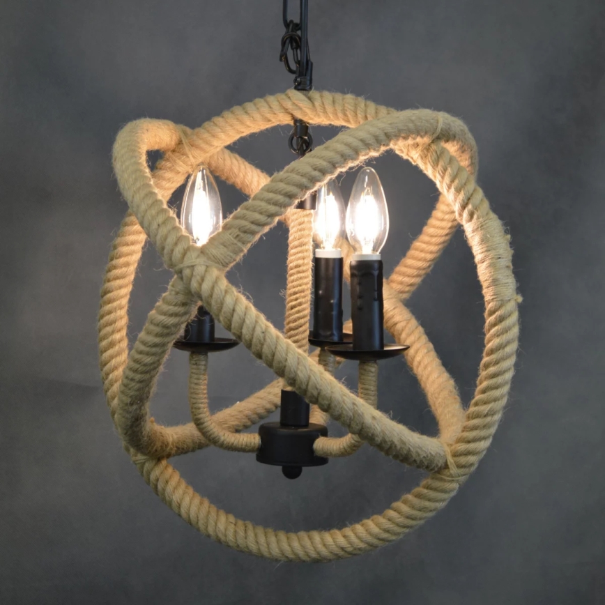 Lampadario a sospensione con catena ROPE GLOBO 3xE14/10W/230V