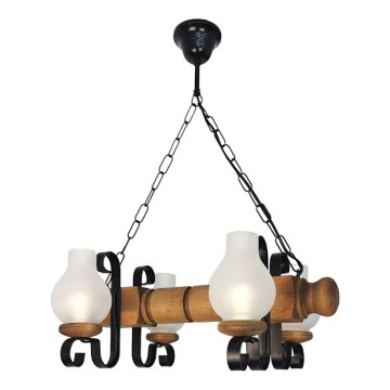 Lampadario a sospensione con catena RUSTIC 4xE14/40W/230V faggio - FSC certificato
