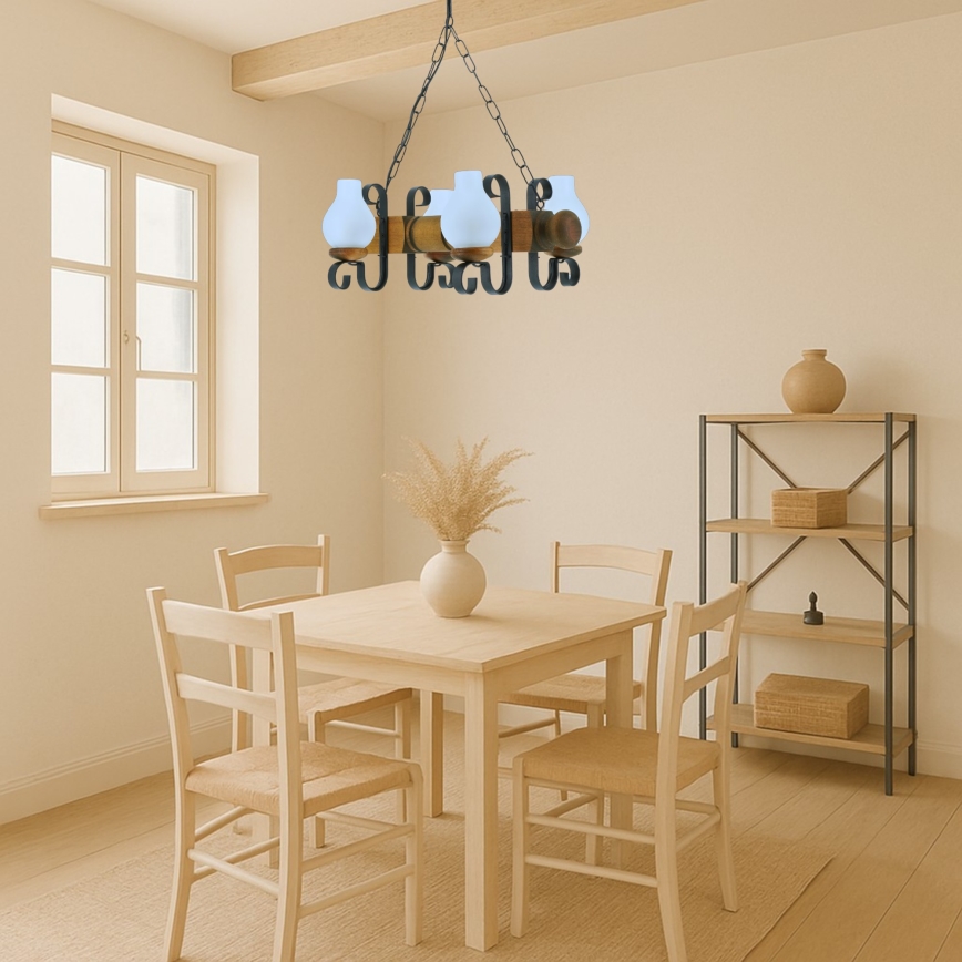 Lampadario a sospensione con catena RUSTIC 4xE14/40W/230V faggio - FSC certificato