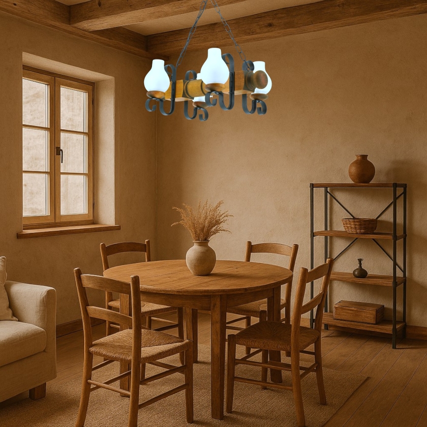 Lampadario a sospensione con catena RUSTIC 4xE14/40W/230V faggio - FSC certificato