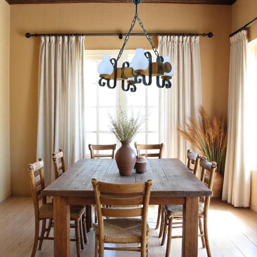 Lampadario a sospensione con catena RUSTIC 4xE14/40W/230V faggio - FSC certificato
