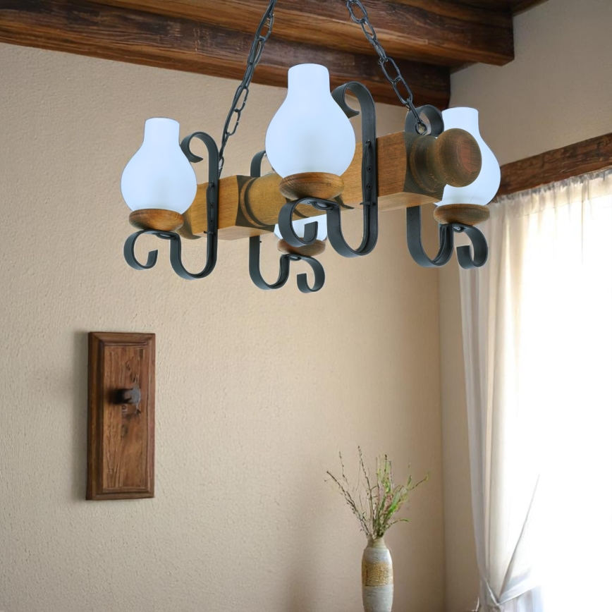 Lampadario a sospensione con catena RUSTIC 4xE14/40W/230V faggio - FSC certificato