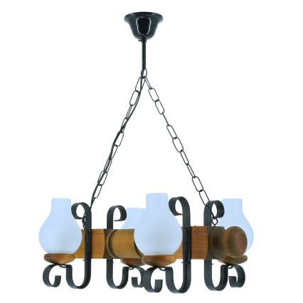 Lampadario a sospensione con catena RUSTIC 4xE14/40W/230V faggio - FSC certificato