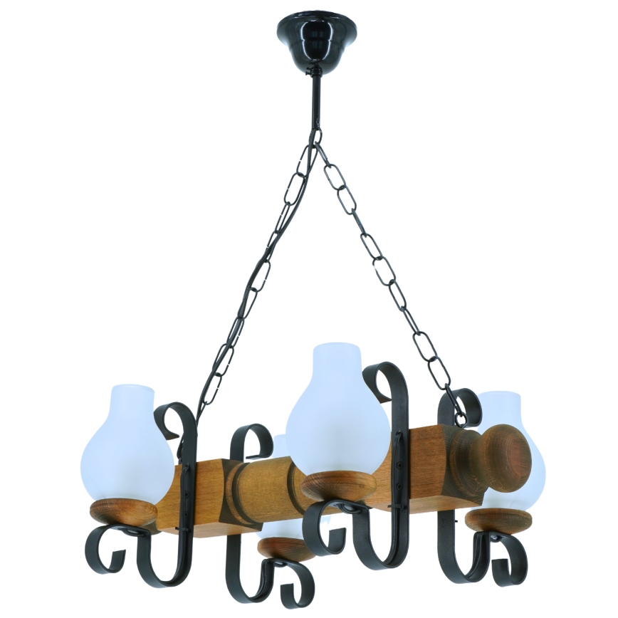 Lampadario a sospensione con catena RUSTIC 4xE14/40W/230V faggio - FSC certificato