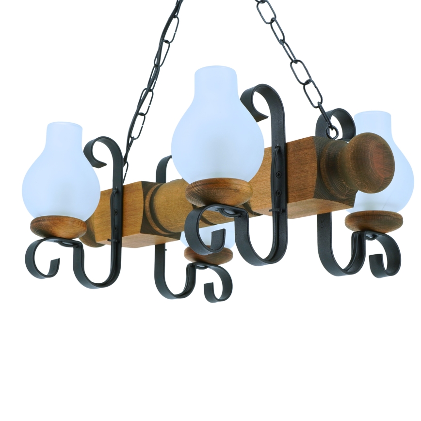 Lampadario a sospensione con catena RUSTIC 4xE14/40W/230V faggio - FSC certificato