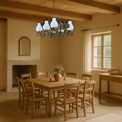 Lampadario a sospensione con catena RUSTIC 6xE14/40W/230V faggio - FSC certificato