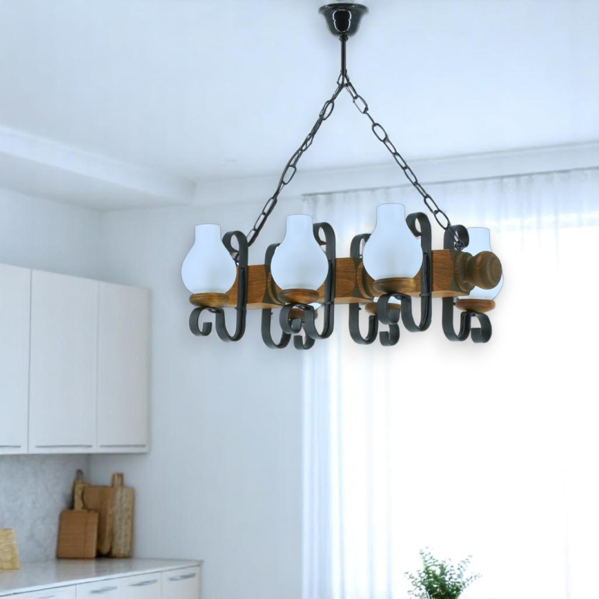 Lampadario a sospensione con catena RUSTIC 6xE14/40W/230V faggio - FSC certificato