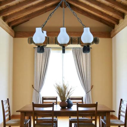 Lampadario a sospensione con catena RUSTIC 6xE14/40W/230V faggio - FSC certificato